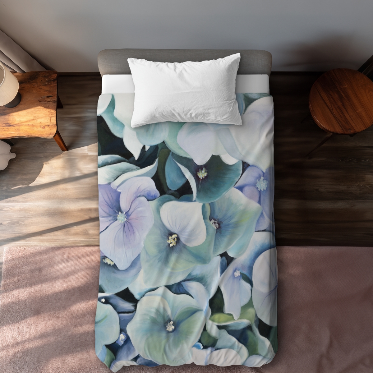 C1DCTXLW0BL278 Hydrangea Plant Twin Size Extra Long Duvet Cover - Green Hyperrealist Home Decor
