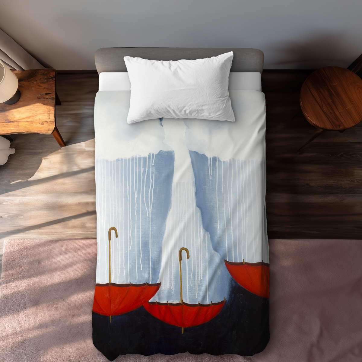 C1DCTXLWOGBOLE Upside Down Umbrellas Twin Size Extra Long Duvet Cover - White Seasons Home Decor
