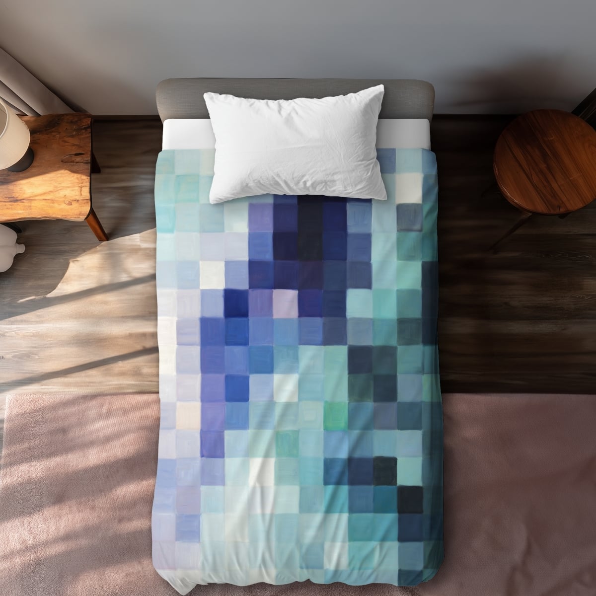 C1DCTXLWAAHF6B Pixelized Landscape - Patterns Blue Twin Size Extra Long Duvet Cover - Home Decor