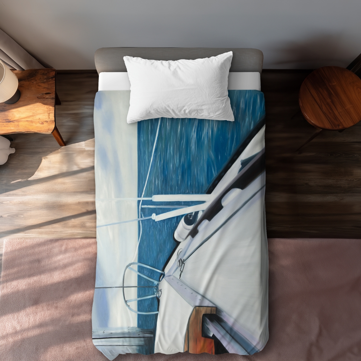 C1DCTXLW4D402N Sail on the Water Bathroom Blue Twin Size Extra Long Duvet Cover - Home Decor