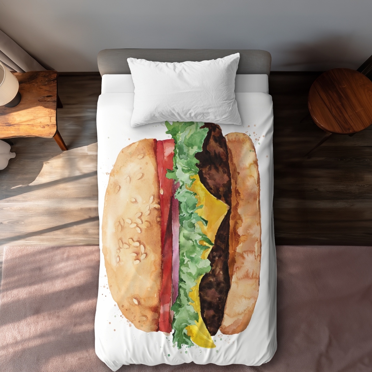 C1DCTXLWNBG2DW Watercolor All Dressed Cheeseburger Twin Size Extra Long Duvet Cover - Home Decor