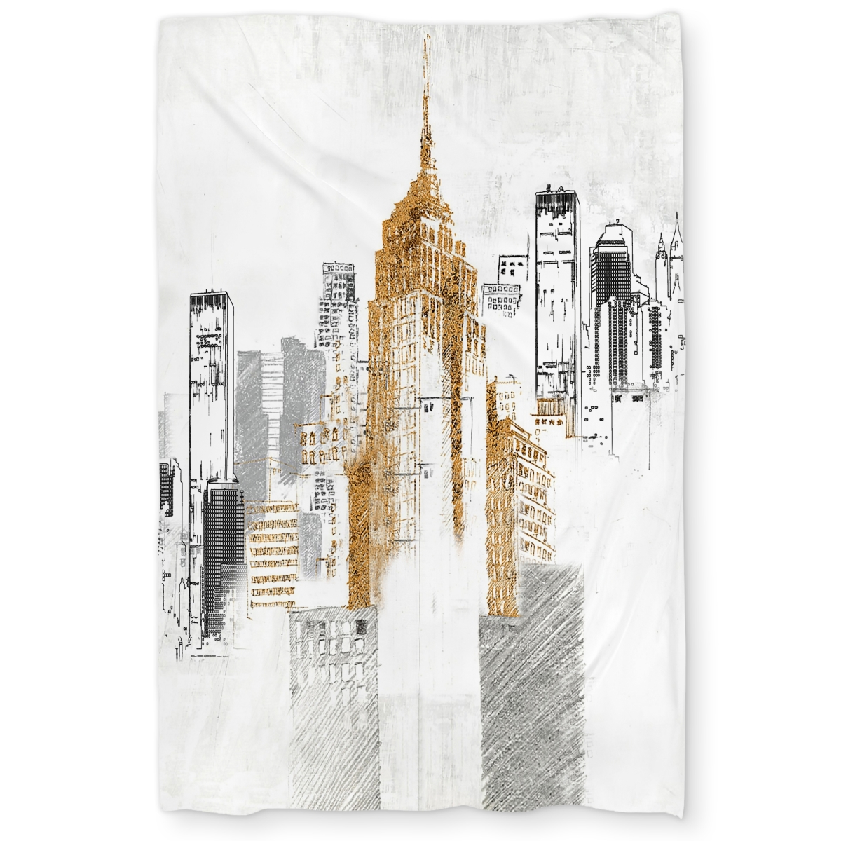 C1DCTXLWPKY8ZS Blurry Sketch Style Cityscape Office Gold Twin Size Extra Long Duvet Cover - Home Decor