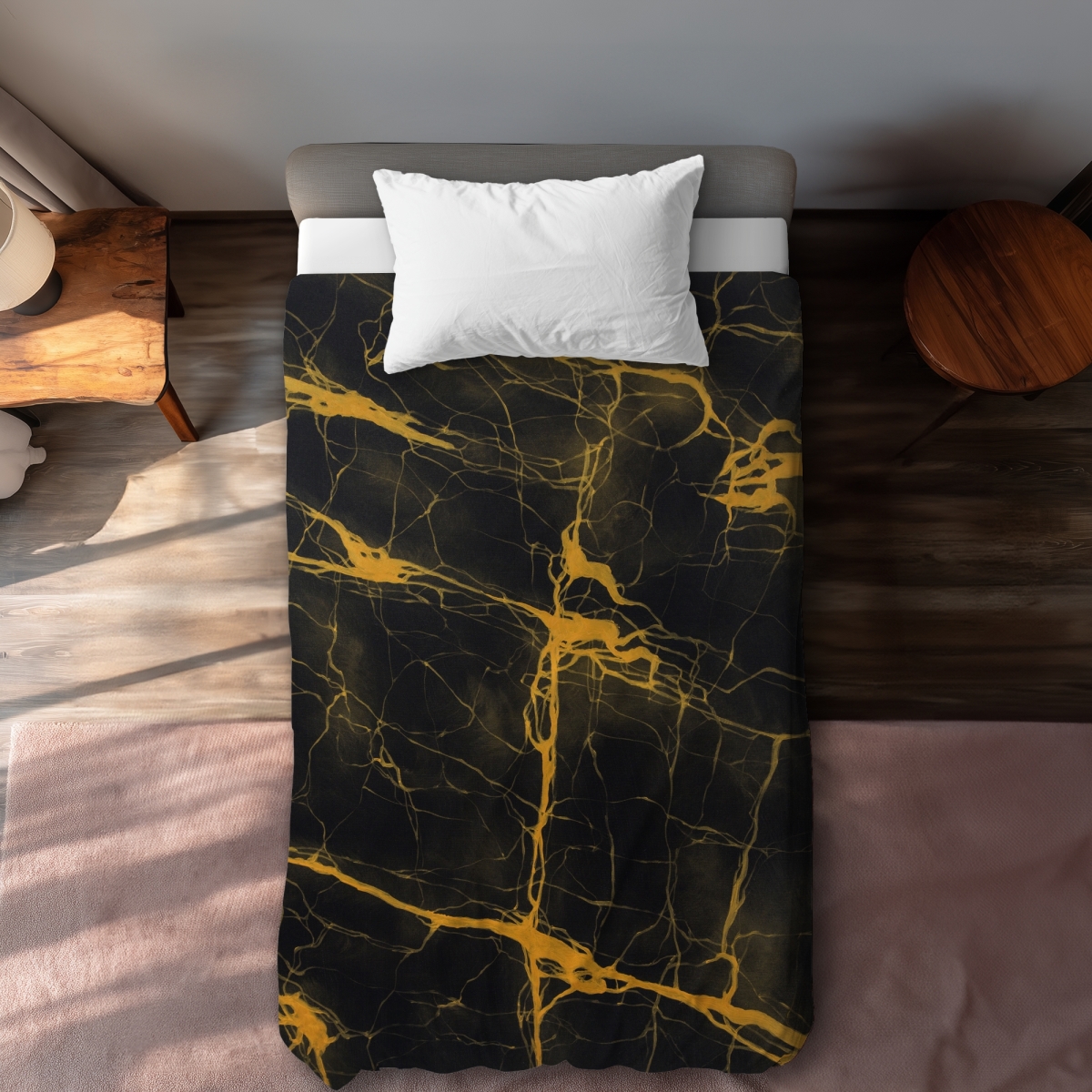 C1DCTXLW7WT3M9 Black & Gold Marble Texture Twin Size Extra Long Duvet Cover - Contemporary Decor