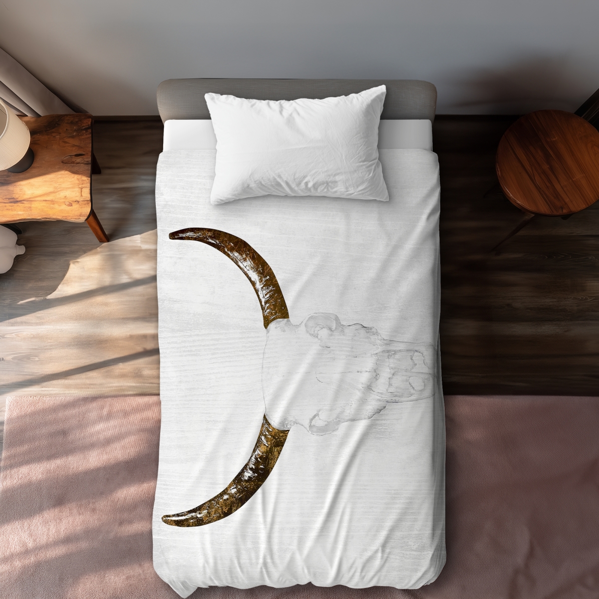 C1DCTXLWJOWBY5 Bull Skull with Brown Horns - Rustic Animals Twin Size Extra Long Duvet Cover