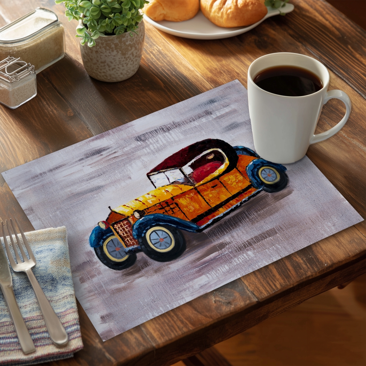 Picture of Begin Home Decor CPPM141800G3R7 14 x 18 in. Yellow Toy Car Placemat - Bedroom Decor - Polyester & Fun Design