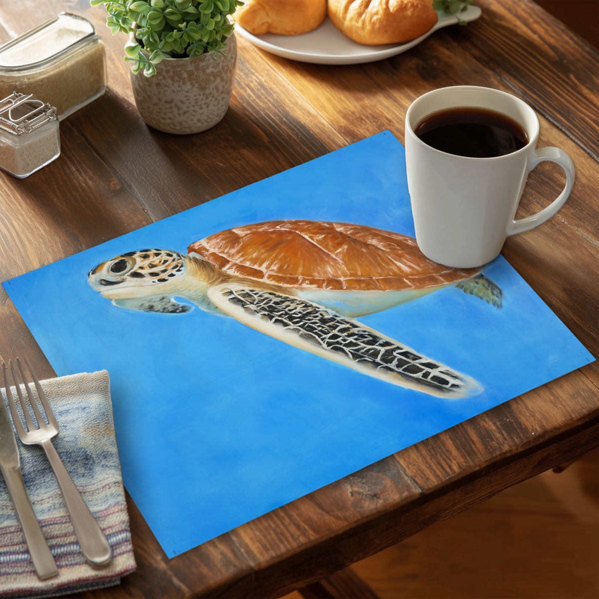 Picture of Begin Home Decor CPPM1418JV167J 14 x 18 in. Exotic Sea Turtle Blue Polyester Placemat - Home Decor