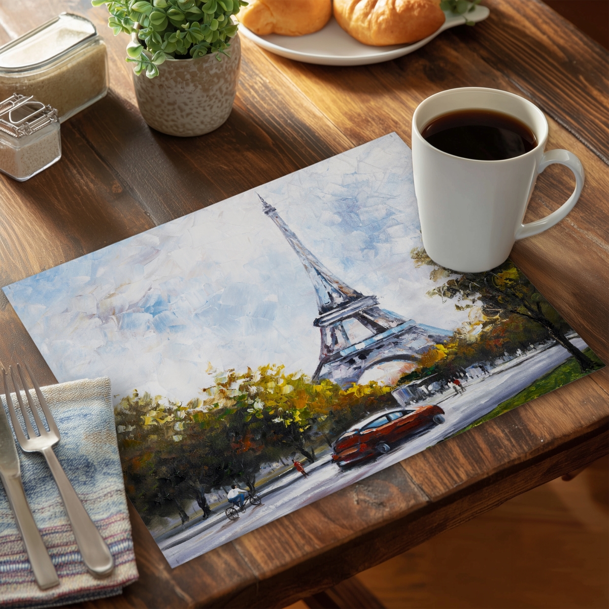 Picture of Begin Home Decor CPPM1418DGW460 14 x 18 in. Eiffel Tower Street Scene Placemat - Contemporary Home Decor