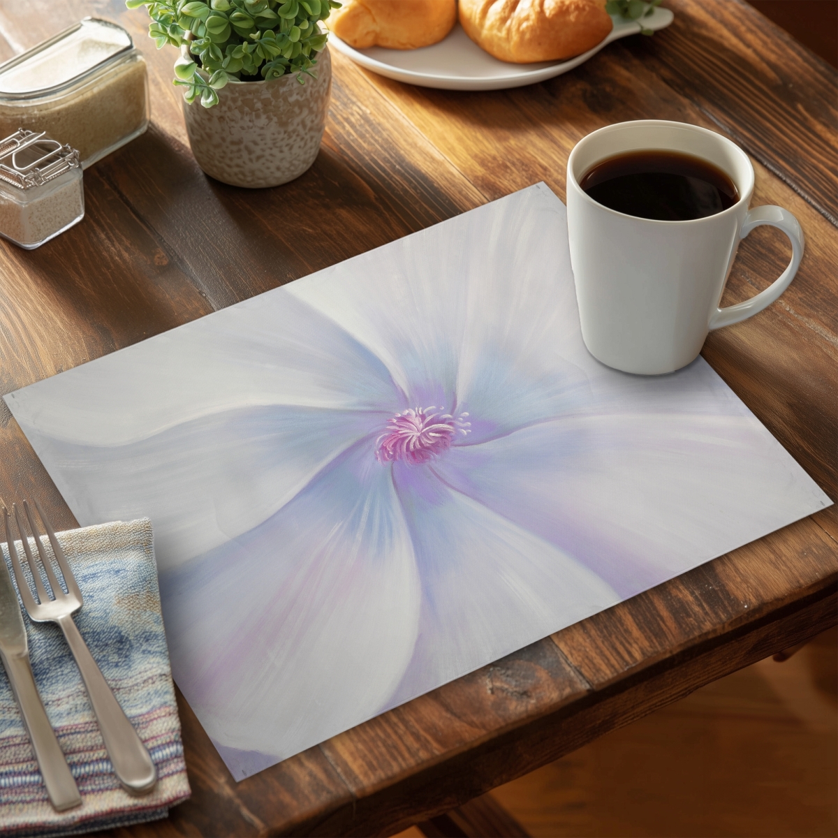 Picture of Begin Home Decor CPPM1418FAHWH0 14 x 18 in. Blue Floral Minimalist Polyester Placemat - Petals Home Decor