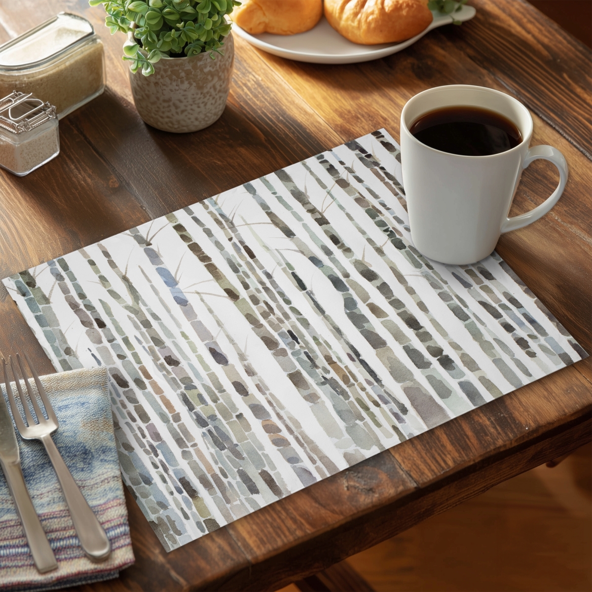 Picture of Begin Home Decor CPPM14182IR1I2 14 x 18 in. Birch Trees Forest White Polyester Placemat - Home Decor