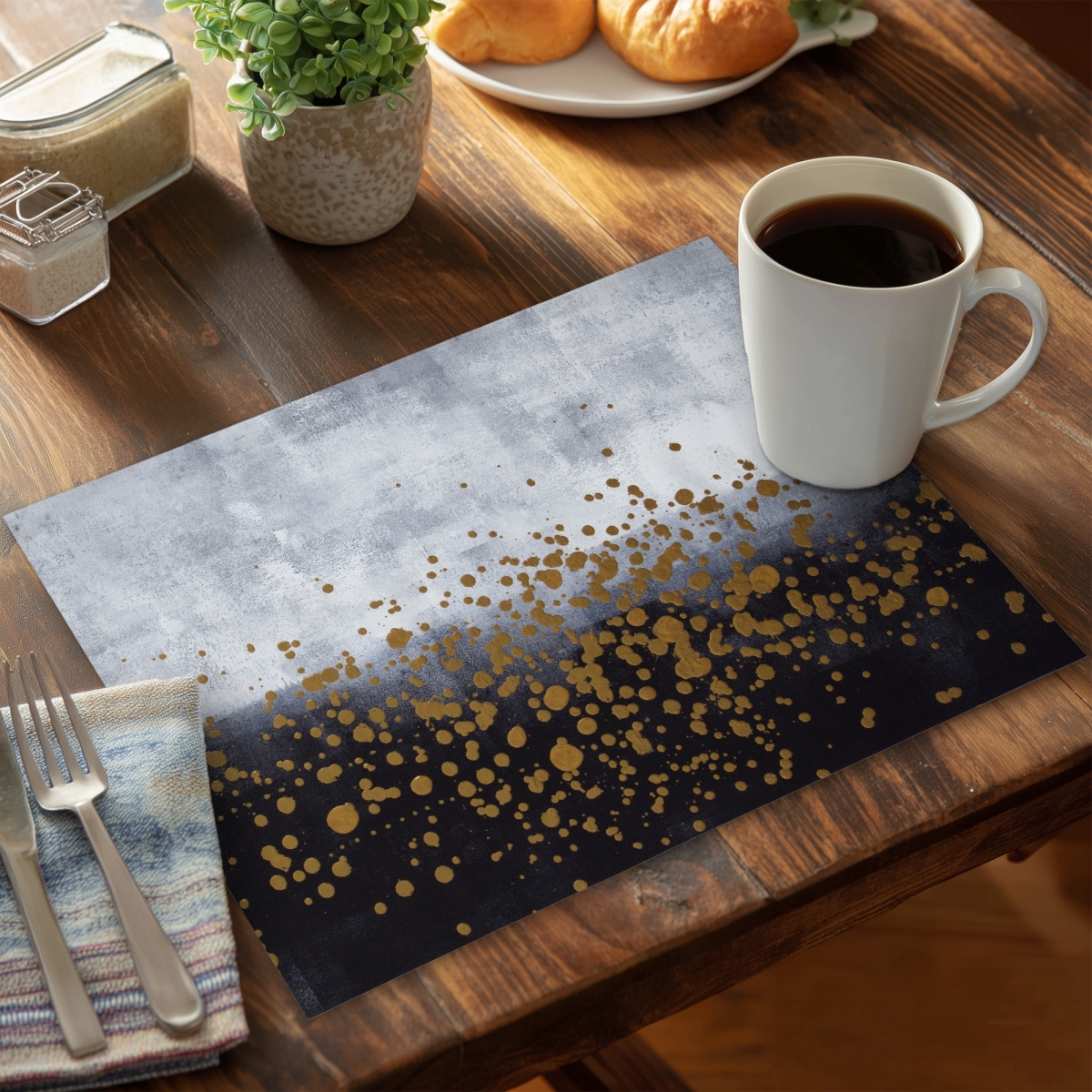 Picture of Begin Home Decor CPPM1418T6P10J 14 x 18 in. Gold Paint Splash Gray Placemat - Contemporary Home Decor