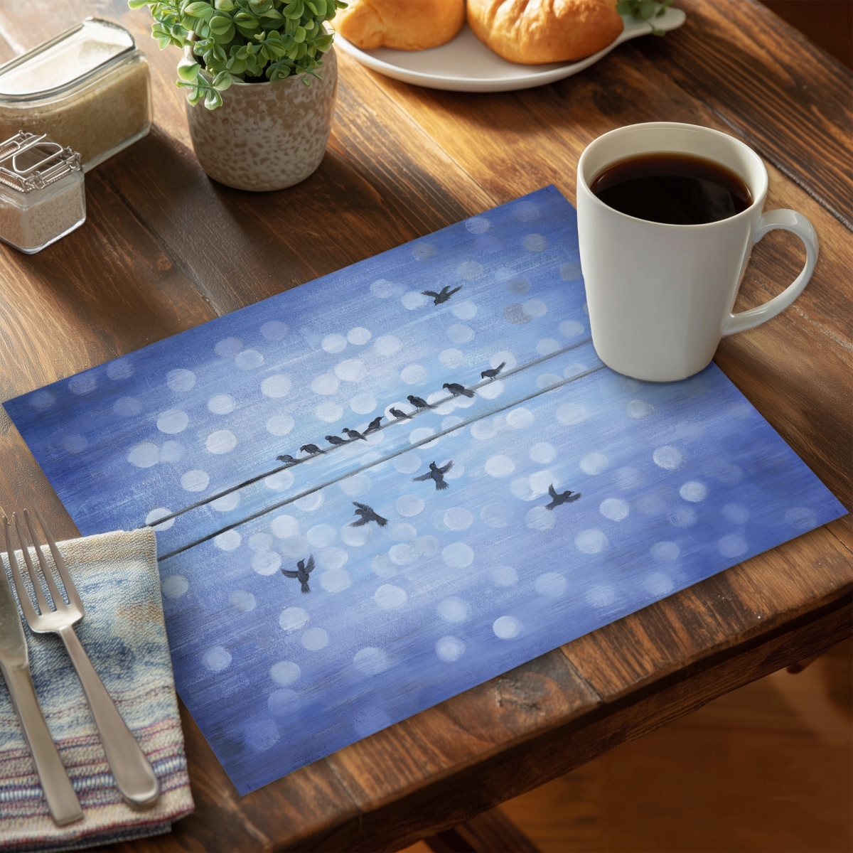Picture of Begin Home Decor CPPM1418EVCH5Q 14 x 18 in. Contemporary Blue Placemat - Birds on A Wire Home Decor