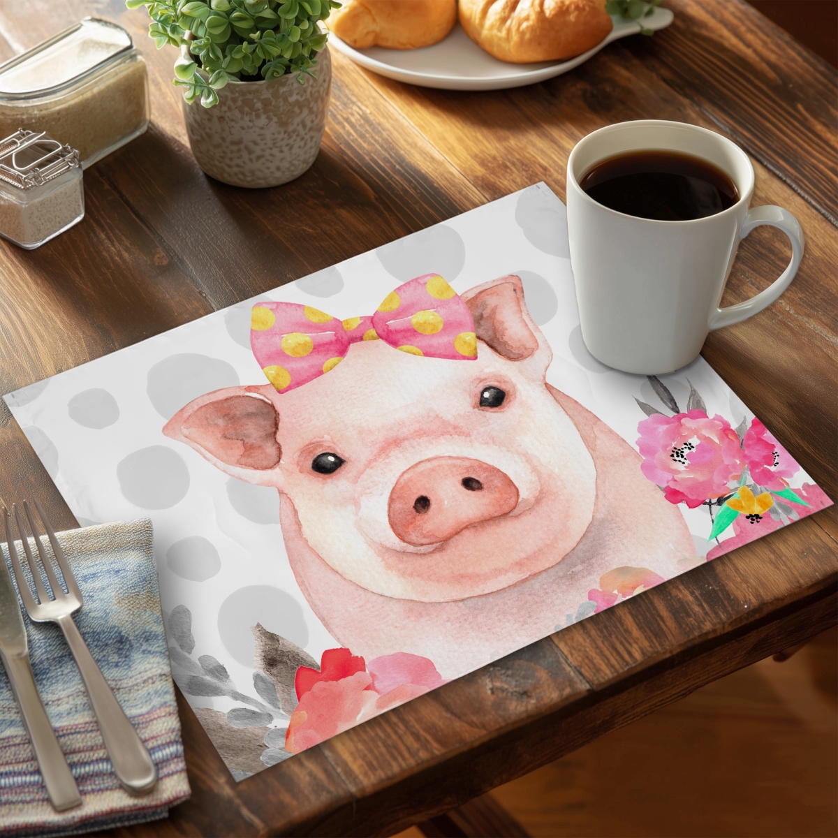 Picture of Begin Home Decor CPPM14186JEFPE 14 x 18 in. Pretty Pig Pink Bedroom Placemat - Polyester Home Decor