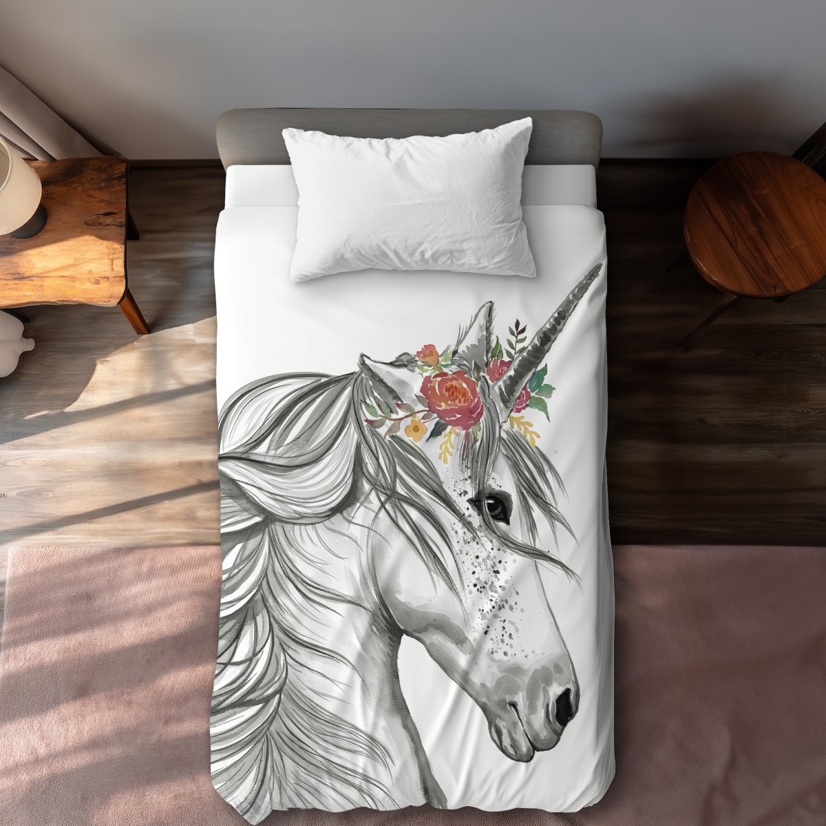 C1DCTXLWLWLTE8 Magic Unicorn Twin Size Extra Long Duvet Cover - Illustrative Bedroom Decor