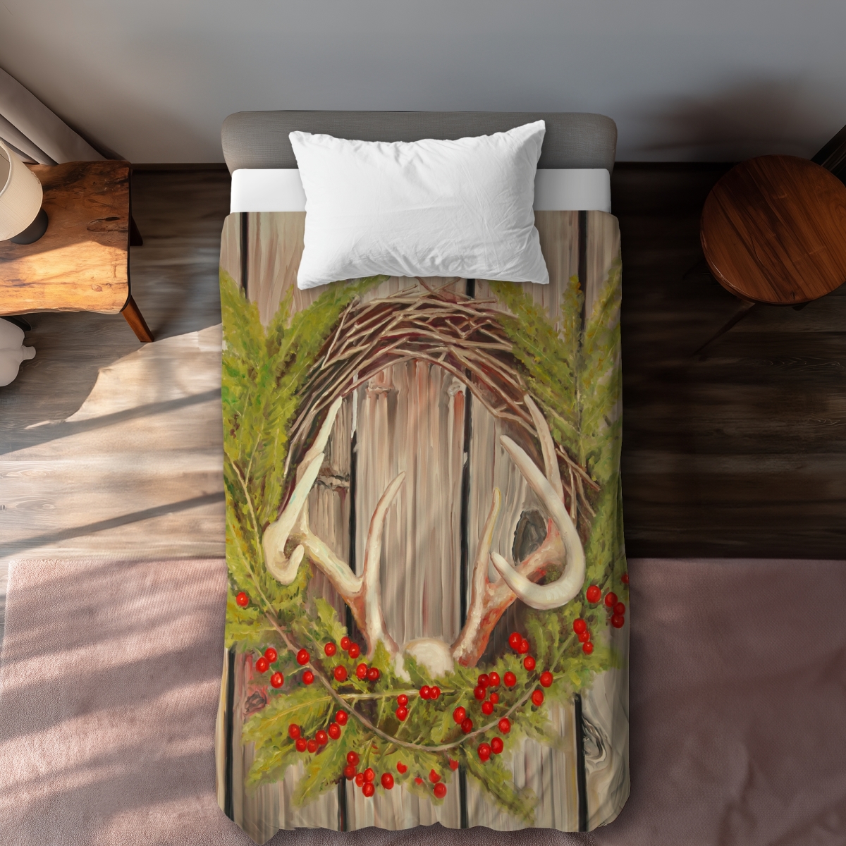 C1DCTXLW9143G1 Christmas Wreath with Panache - Rustic Brown Twin Size Extra Long Duvet Cover