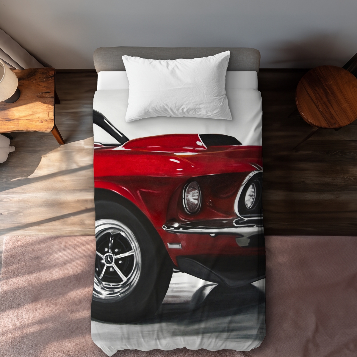 C1DCTXLWOXM6PZ Classic Red Car Twin Size Extra Long Duvet Cover - Man Cave Home Decor