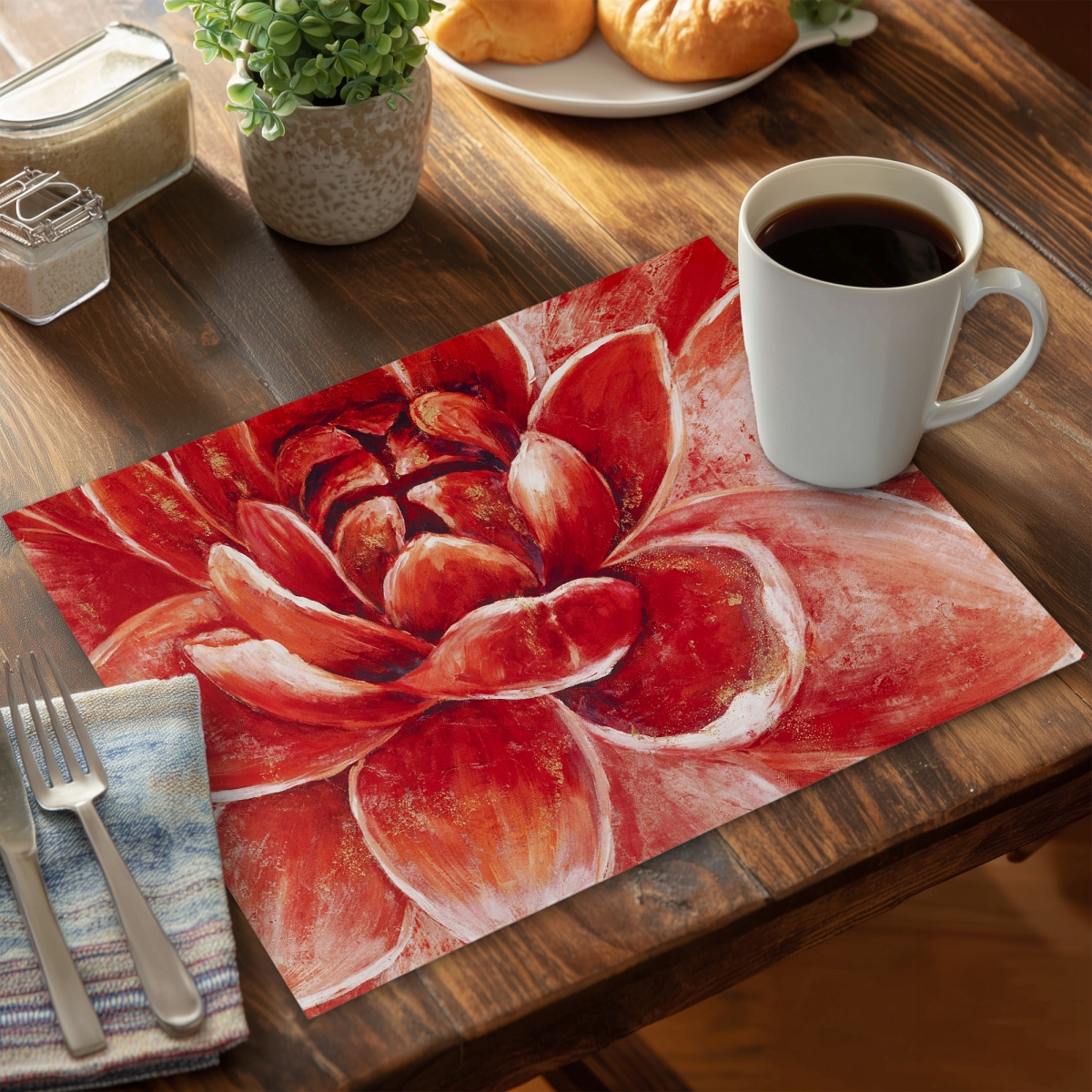 Picture of Begin Home Decor CPPM14186YELOD 14 x 18 in. Red Chrysanthemum Botanical Polyester Placemat - Home Decor