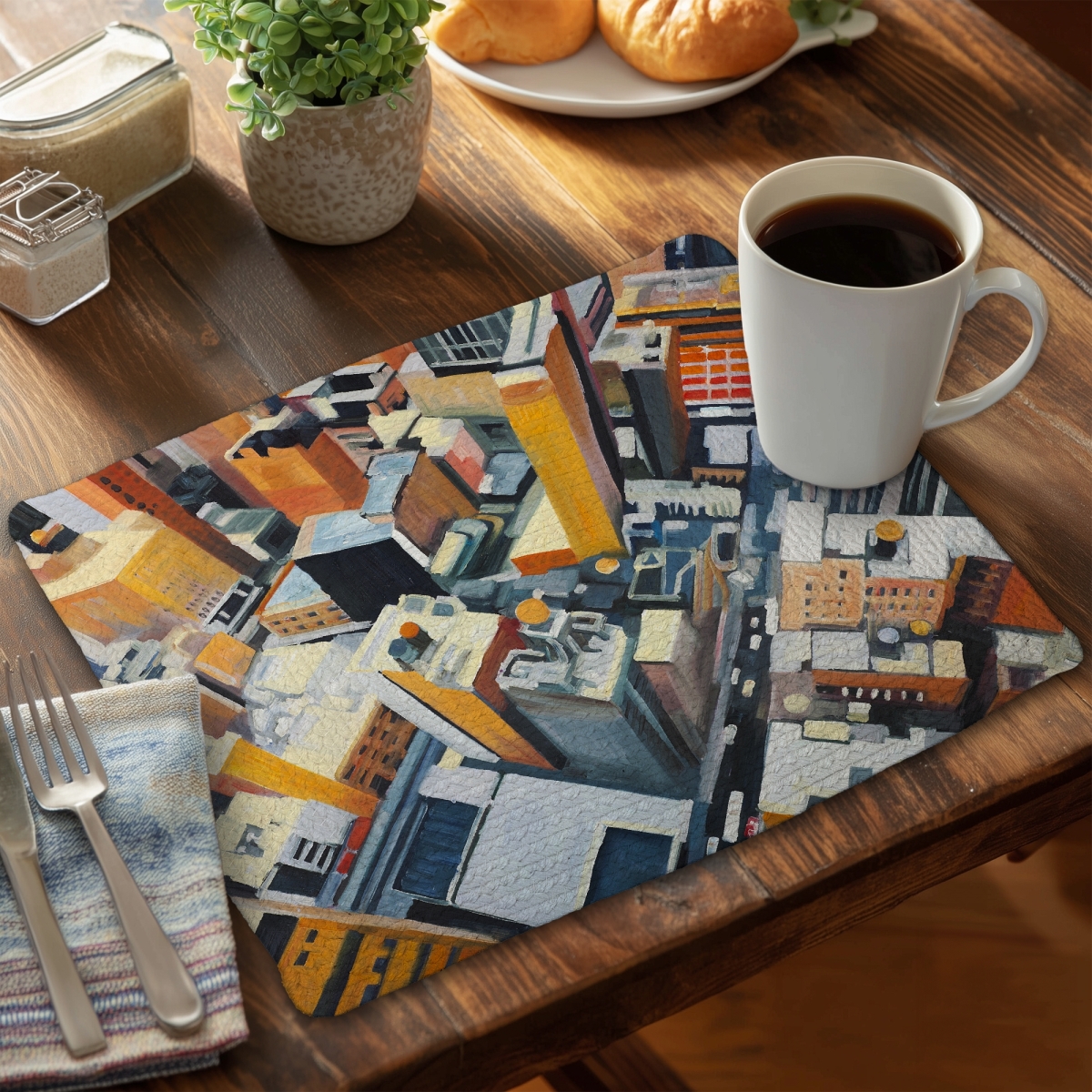 Picture of Begin Home Decor CBPM141843DSEA 14 x 18 in. Industrial Orange Bedroom Placemat - York Building View Decor