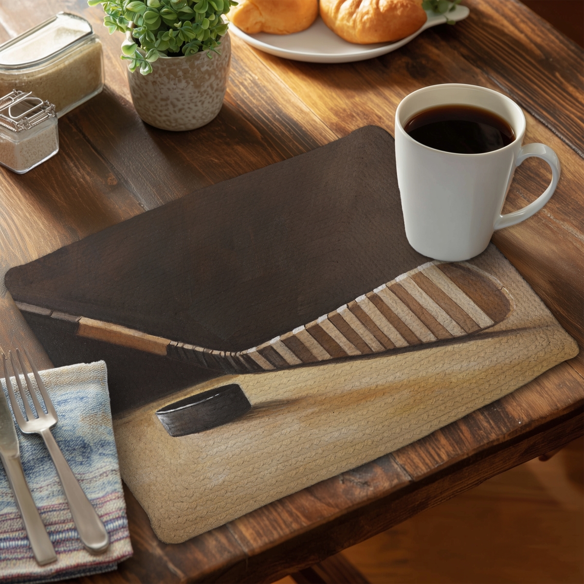 Picture of Begin Home Decor CBPM14184PBWG7 14 x 18 in. Stick & Hockey Puck Brown Braided Placemat - Home Decor