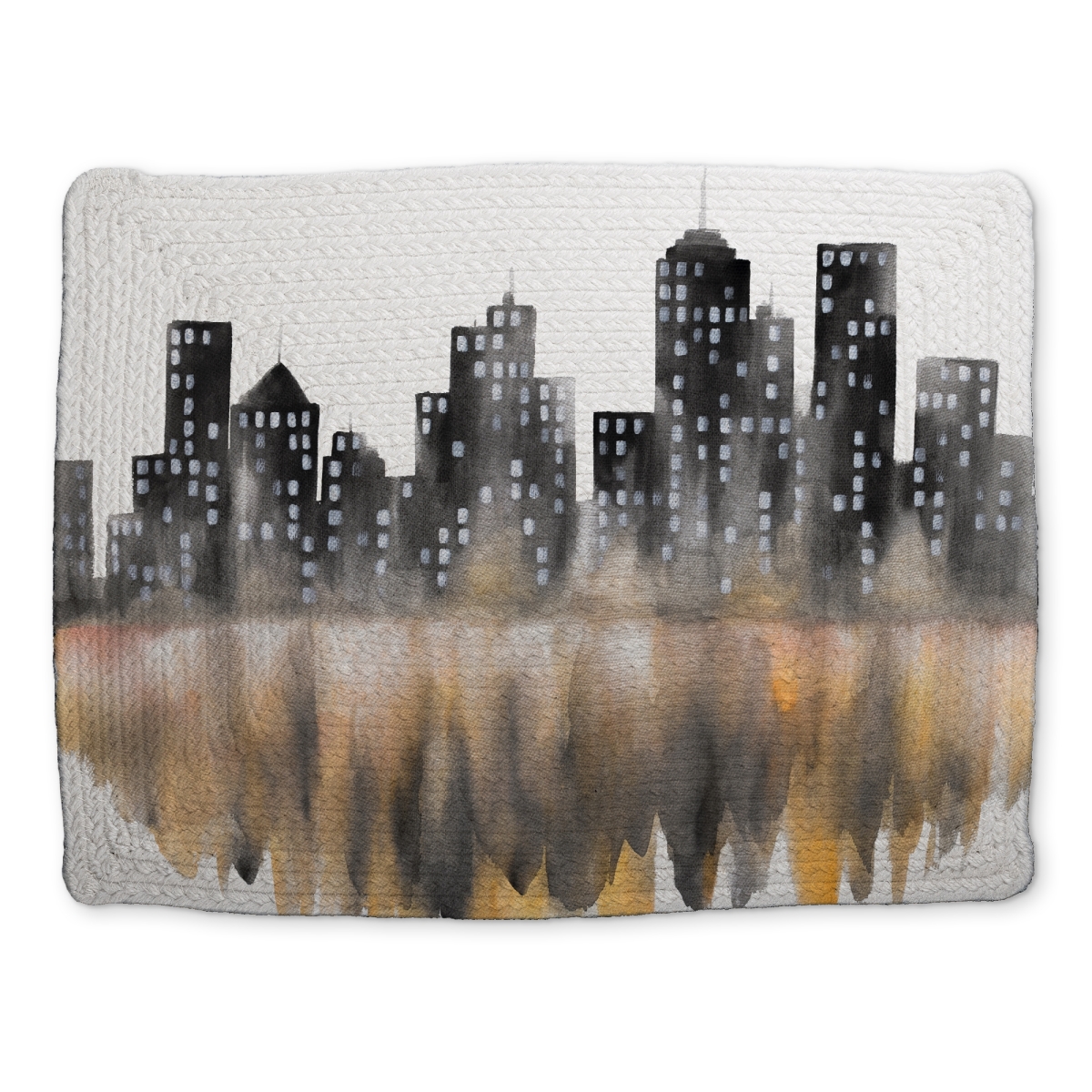 Picture of Begin Home Decor CBPM1418W8T6SY 14 x 18 in. Yellow Watercolor Cityscape Gray Braided Placemat - Home Decor