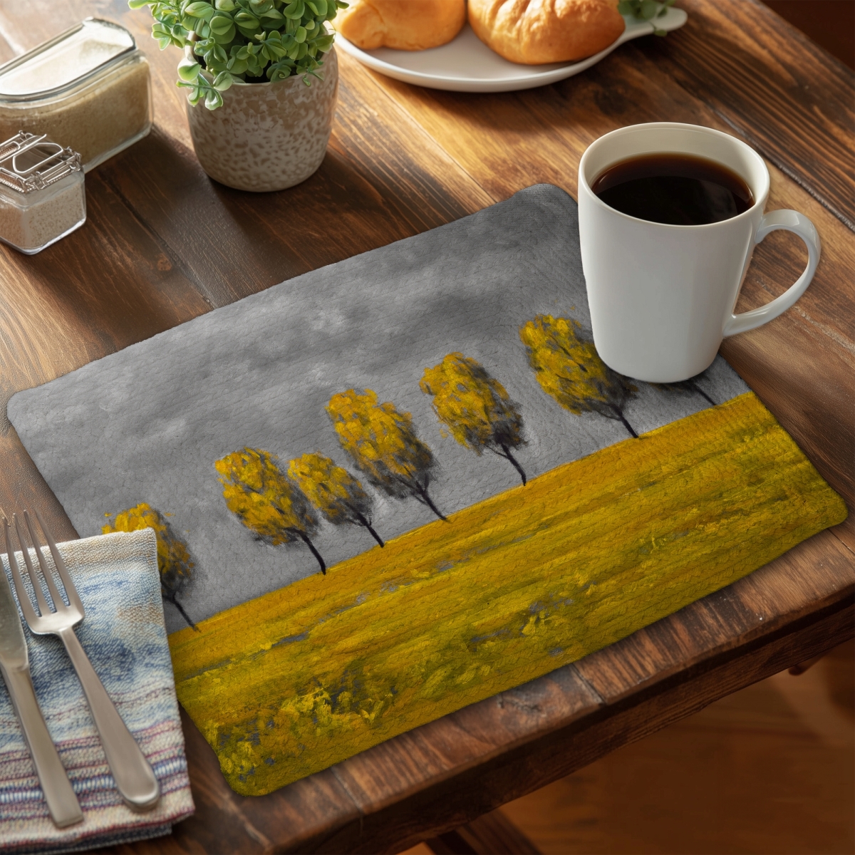 Picture of Begin Home Decor CBPM1418QWEDJS 14 x 18 in. Yellow Trees in A Field Braided Polyester Placemat - Home Decor