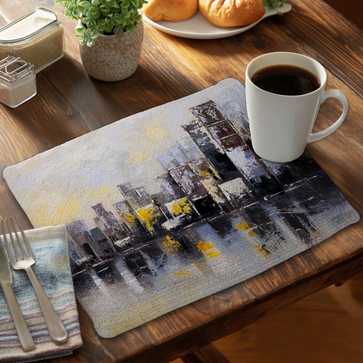 Picture of Begin Home Decor CBPM141805NUYO 14 x 18 in. Industrial Braided Polyester Placemat - Abstract City Design