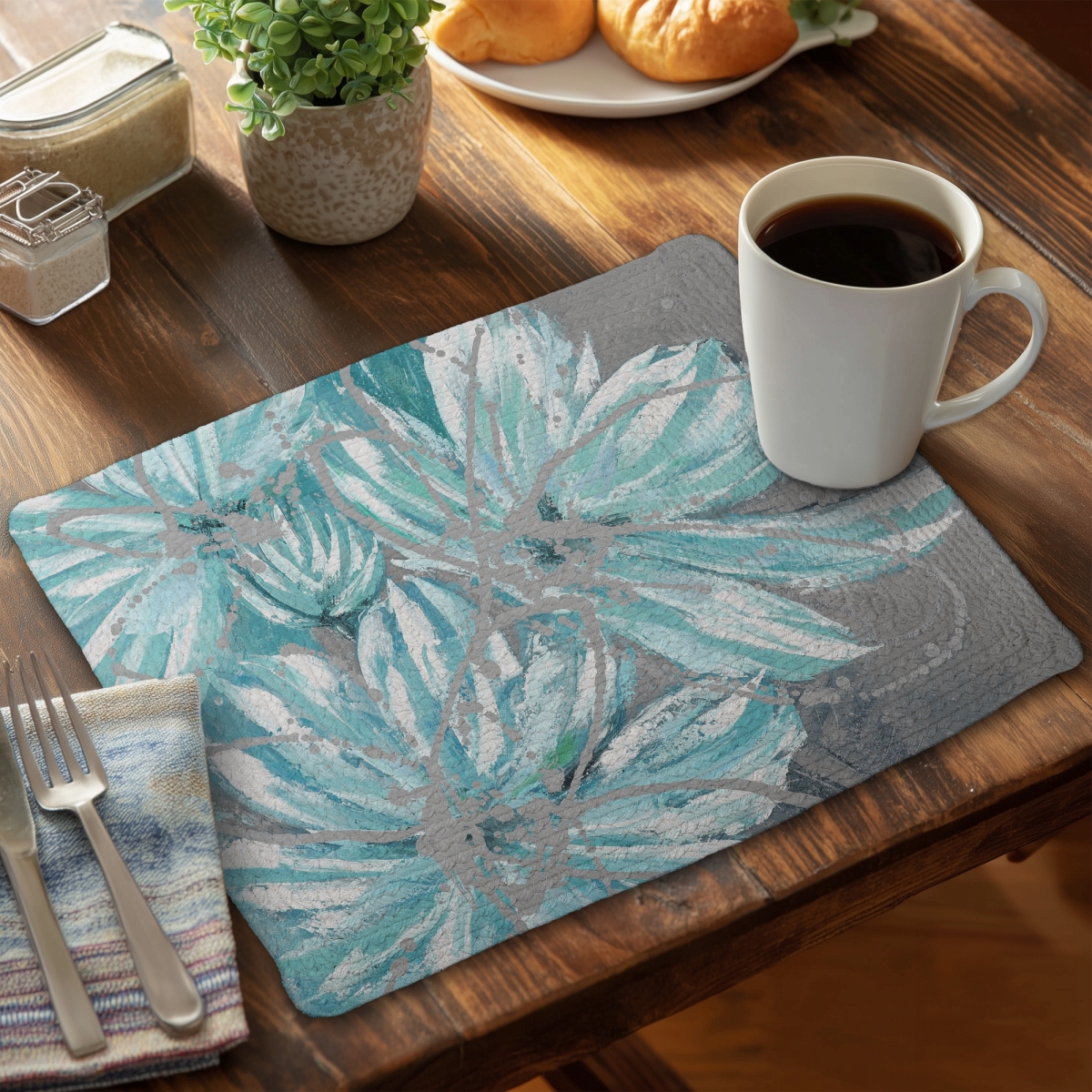 Picture of Begin Home Decor CBPM1418SSDFRC 14 x 18 in. Botanical Bedroom Blue Braided Polyester Placemat - Abstract