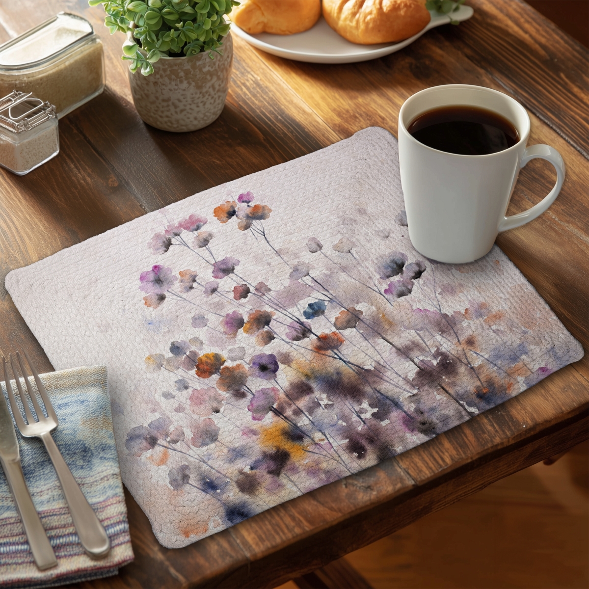 Picture of Begin Home Decor CBPM1418A9ZD3S 14 x 18 in. Wildflowers Floral Braided Polyester Placemat - Home Decor