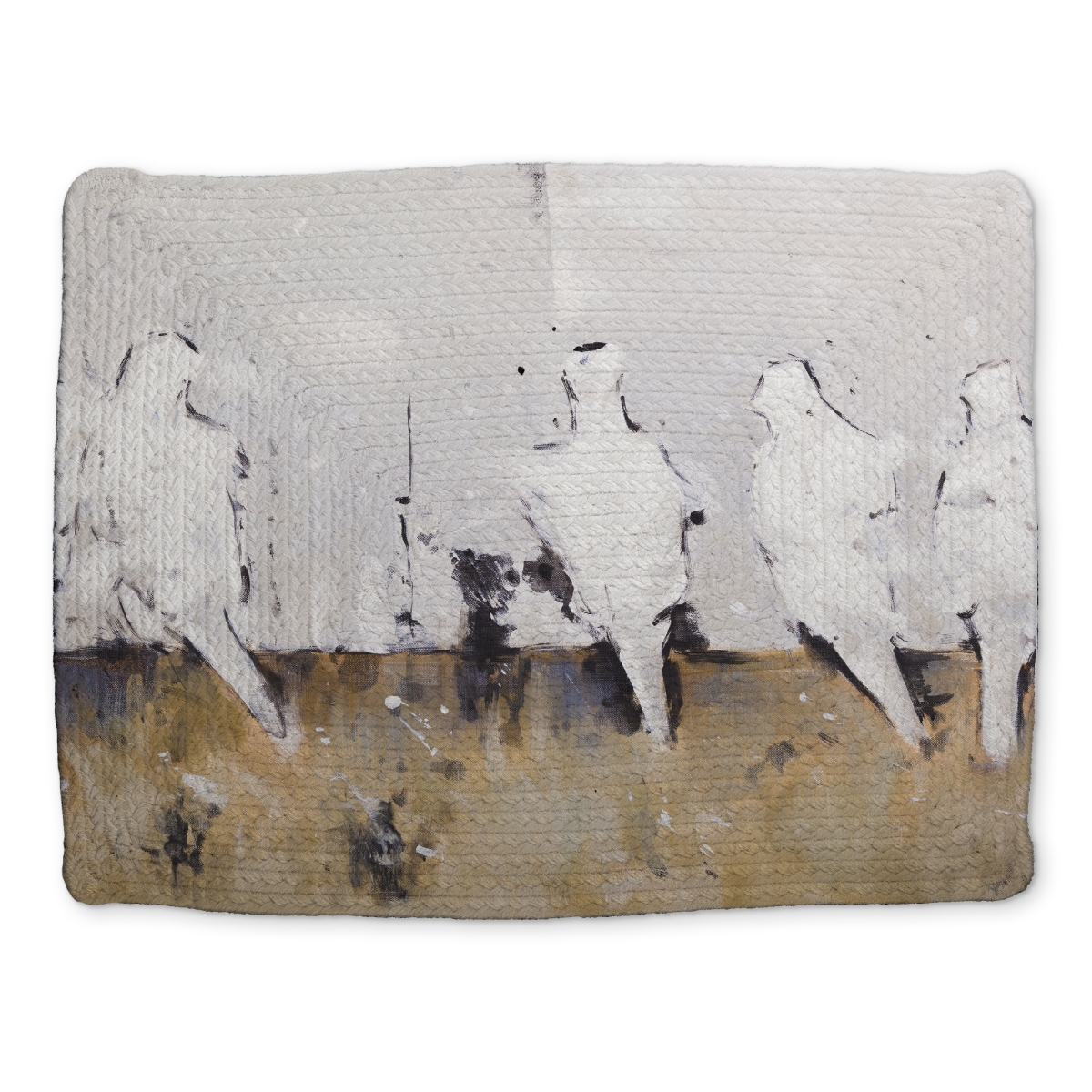 Picture of Begin Home Decor CBPM1418MHY6OM 14 x 18 in. Eight Perched Birds White Braided Placemat - Bedroom Decor
