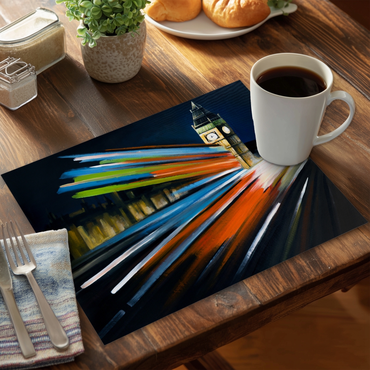 CPPM14184SEWXV 14 x 18 in. Contemporary Blue Polyester Placemat - London Bus Home Decor
