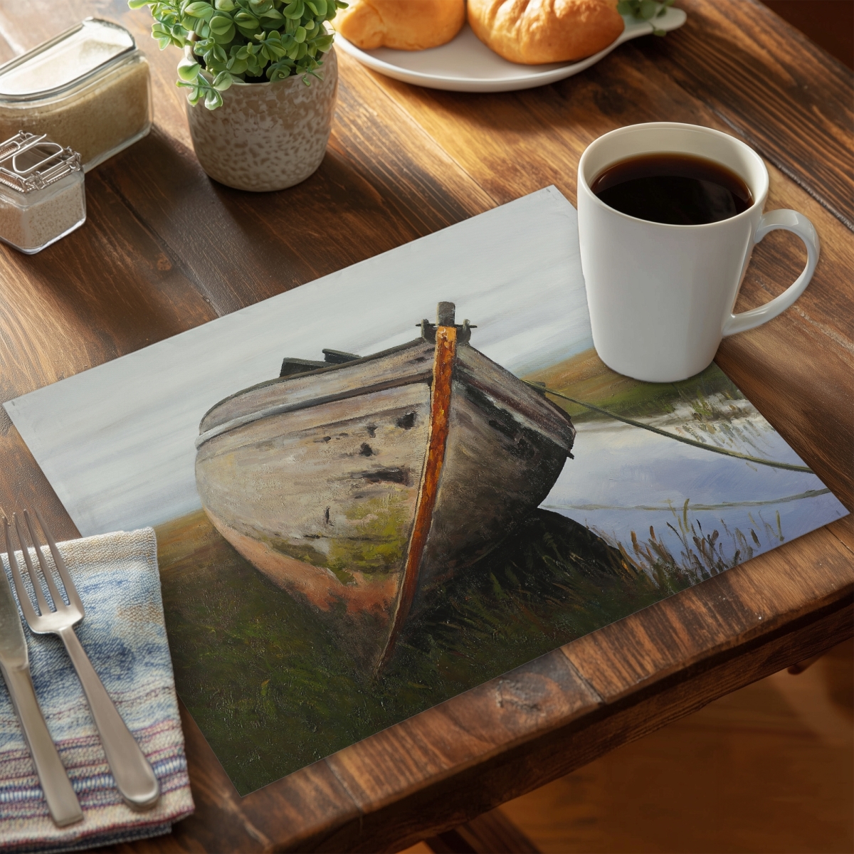 Picture of Begin Home Decor CPPM1418VYVHFV 14 x 18 in. Coastal Bedroom Placemat - Old Boat Swamp Decor - Polyester