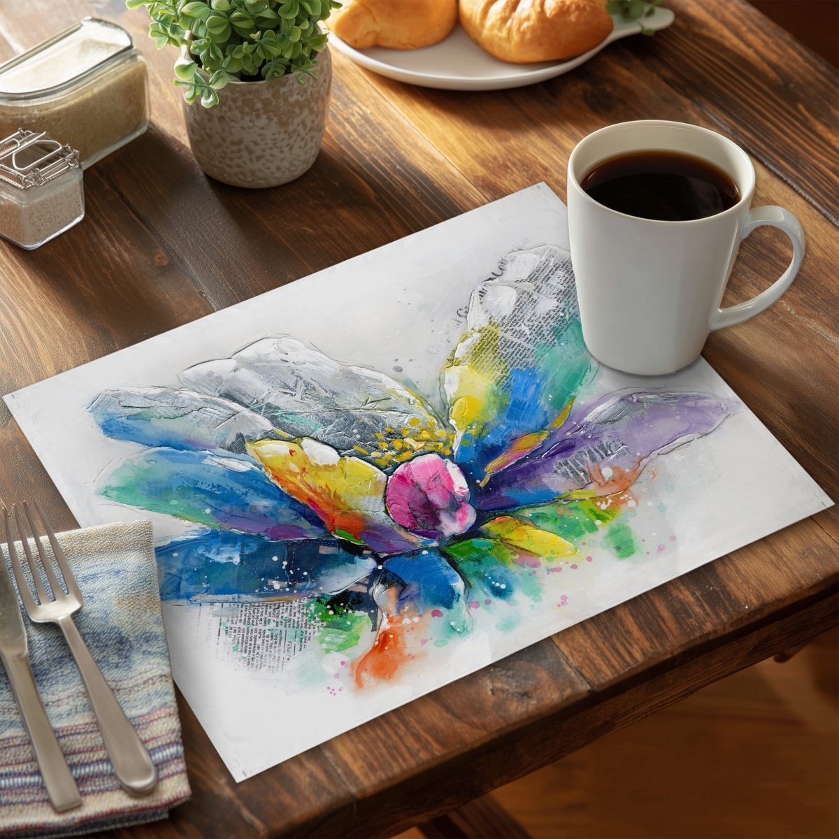 Picture of Begin Home Decor CPPM1418REIKNB 14 x 18 in. Abstract Blue Polyester Placemat - Flower Sprint Decor