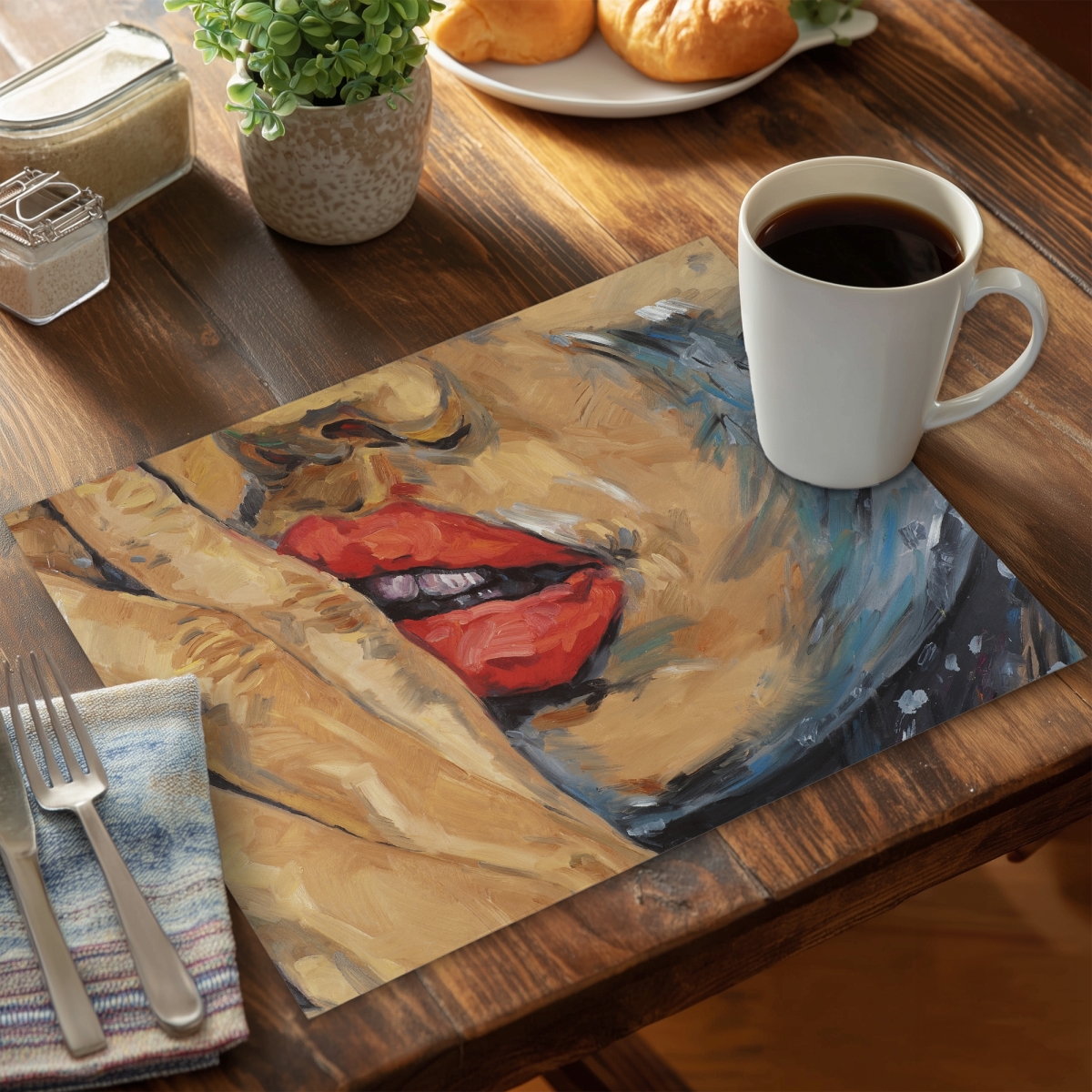 Picture of Begin Home Decor CPPM1418TRD3G3 14 x 18 in. Shushing Lips Closeup Brown Polyester Placemat - Home Decor