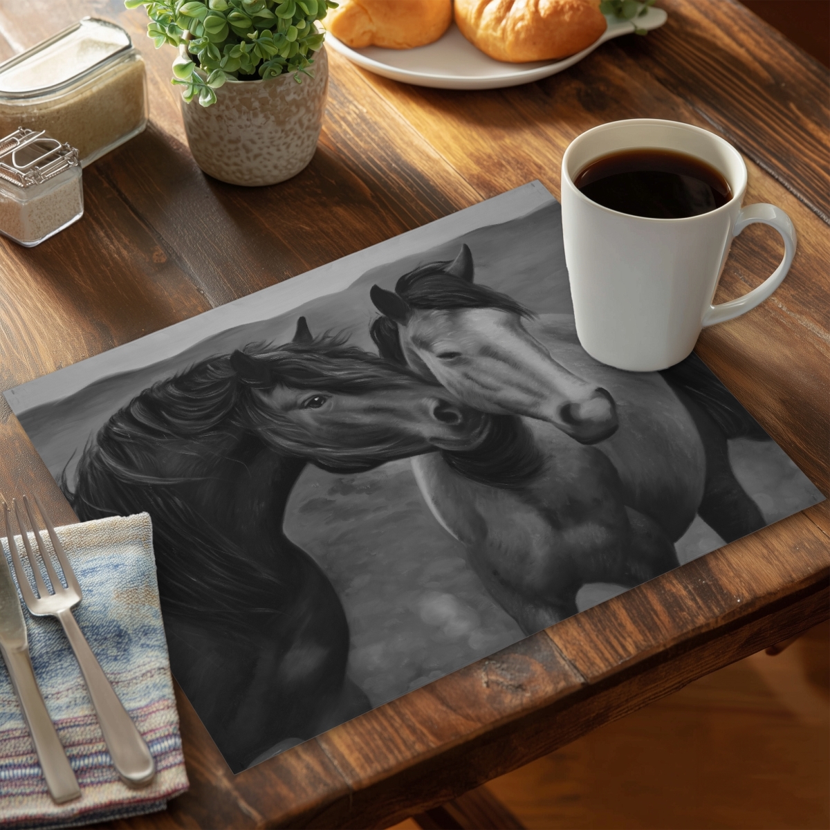 Picture of Begin Home Decor CPPM1418VVYKIL 14 x 18 in. Tenderness Monochrome Farm Animals Polyester Placemat Decor