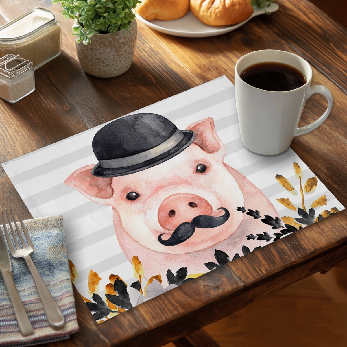 Picture of Begin Home Decor CPPM14189W56NX 14 x 18 in. Small Detective Pig Placemat - Farm Animal Decor - Polyester