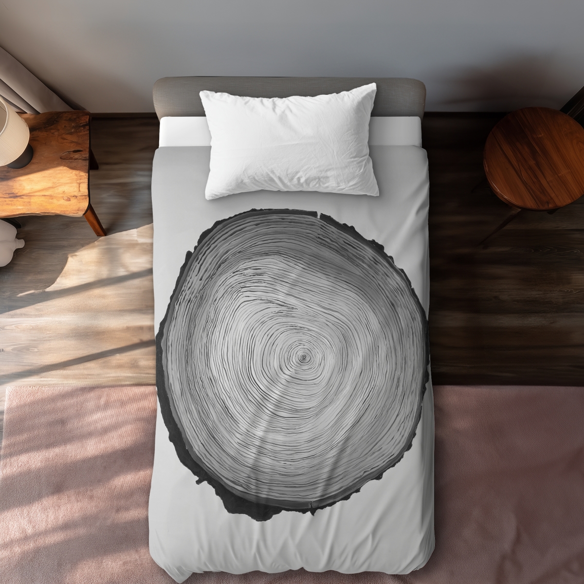 C1DCTXLWCBEJTX Grayscale Round Wood Log Still Life Rustic Twin Size Extra Long Duvet Cover - Home Decor