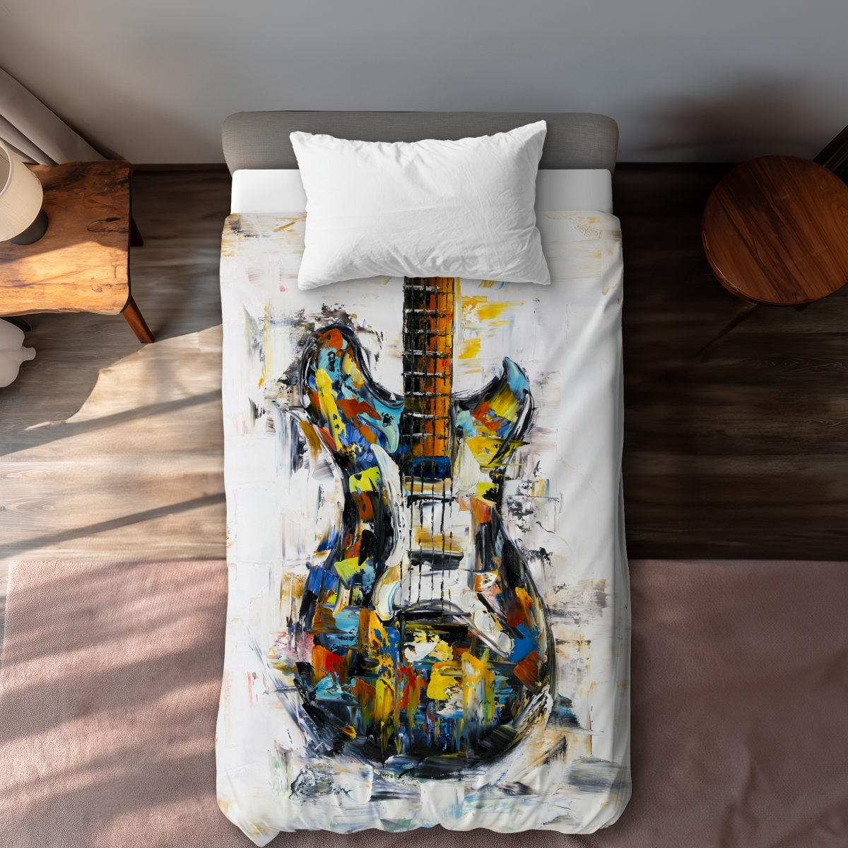 C1DCTXLW30YDN2 Abstract Colorful Guitar Man Cave Blue Twin Size Extra Long Duvet Cover - Home Decor