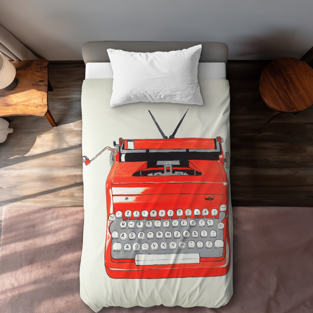 C1DCTXLW9NT8S8 Red Typewriter Machine Twin Size Extra Long Duvet Cover - Home Decor Accent