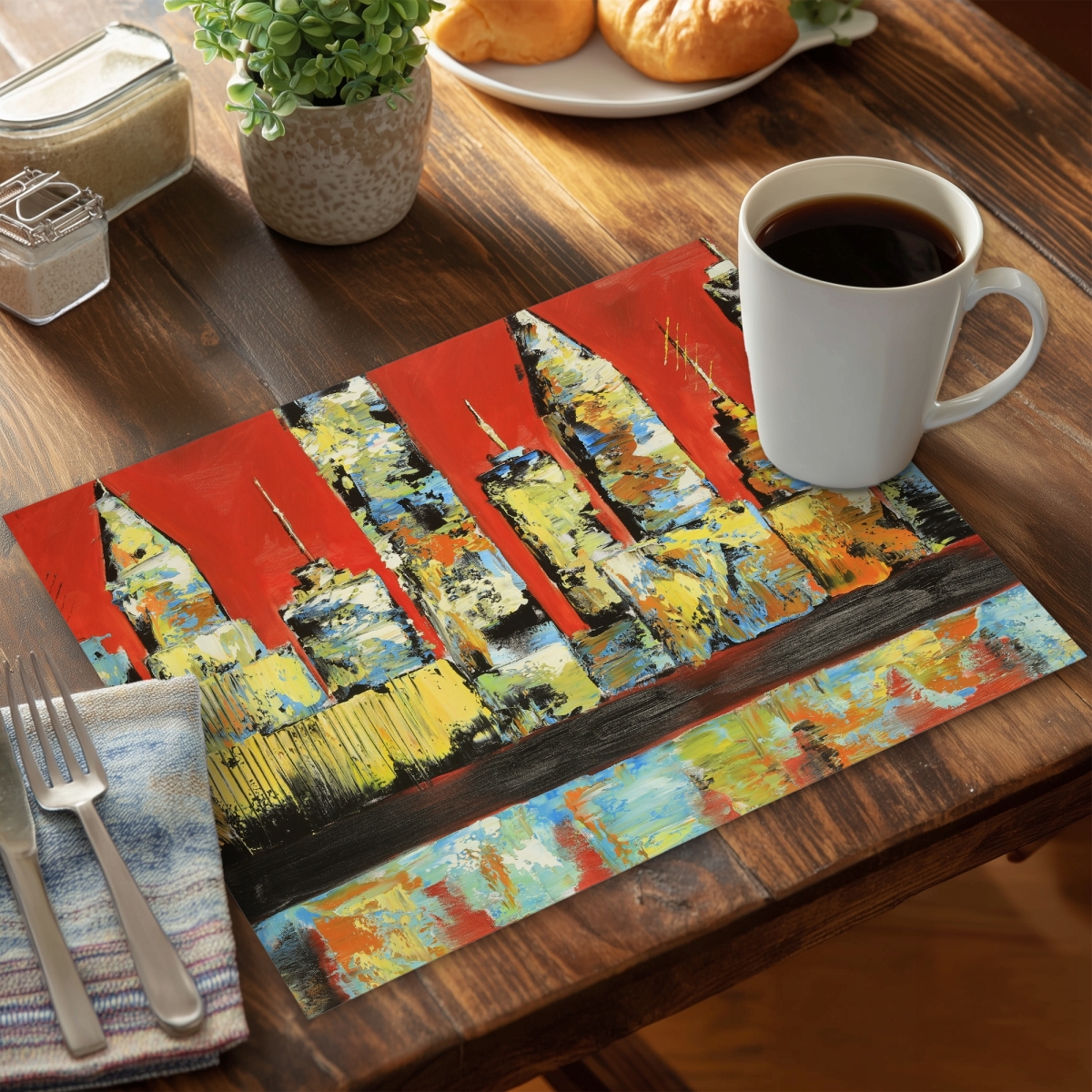 Picture of Begin Home Decor CPPM14186G8CS2 14 x 18 in. View of Red City Yellow Polyester Placemat - Home Decor