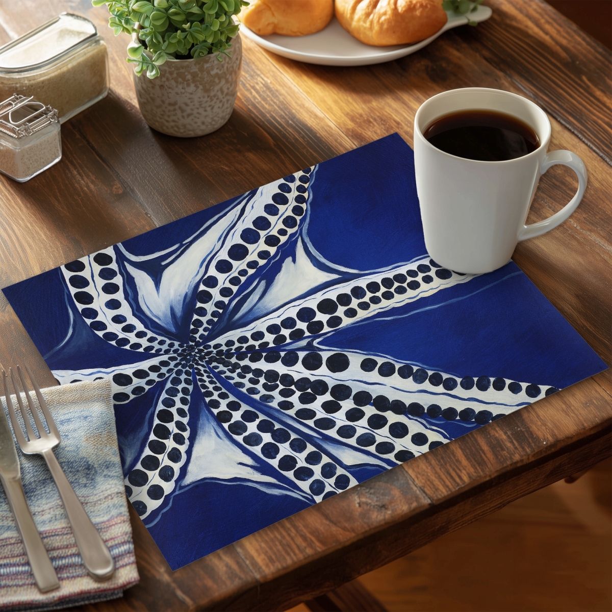 Picture of Begin Home Decor CPPM141827615X 14 x 18 in. Swimming Octopus Blue Polyester Placemat - Contemporary Decor