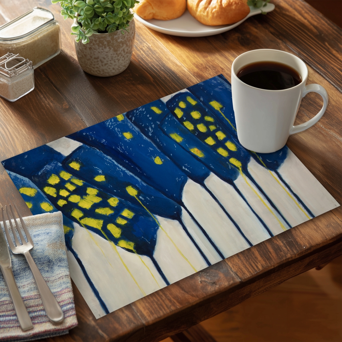 Picture of Begin Home Decor CPPM1418SSD7JX 14 x 18 in. Abstract Blue Flowers Placemat - Modern Home Decor Accessory