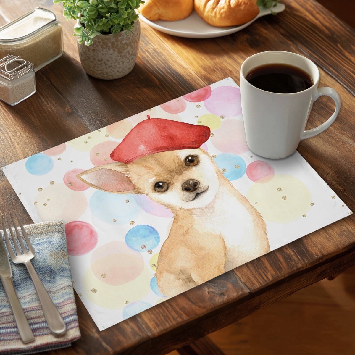 Picture of Begin Home Decor CPPM14188CRJQS 14 x 18 in. Chihuahua Dog Artist Red Polyester Placemat - Home Decor