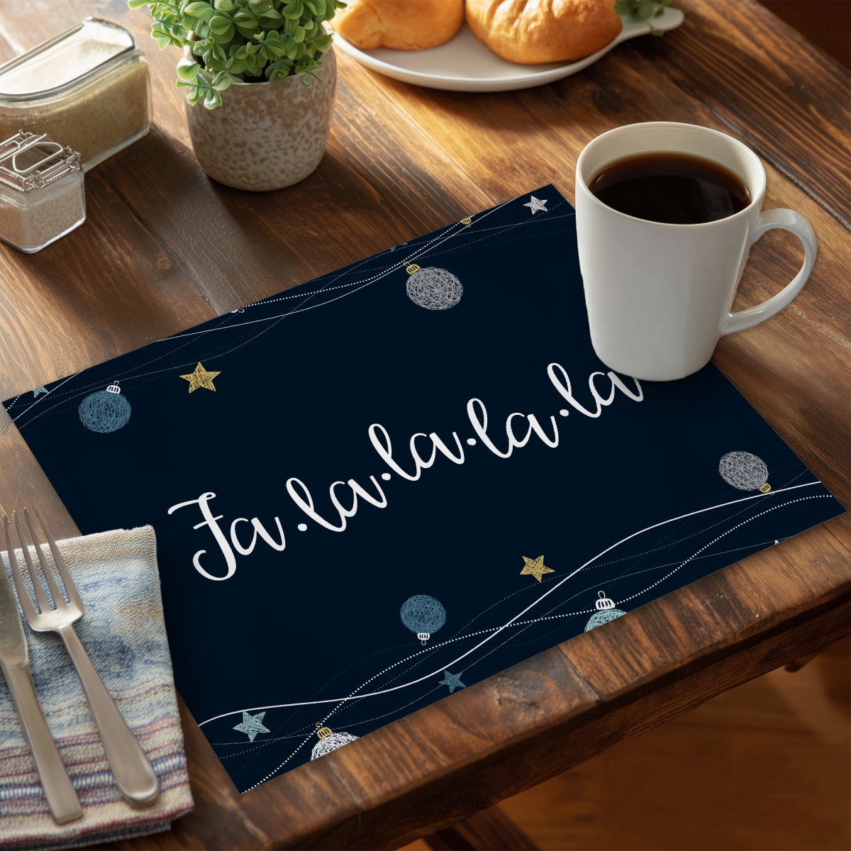 Picture of Begin Home Decor CPPM14185QDO5P 14 x 18 in. Fa-La-La-La-La Song Blue Pattern Polyester Placemat - Home Decor