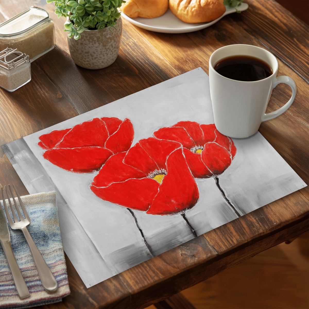 CPPM1418ZGLDV0 14 x 18 in. Three Poppies Floral Placemat - Botanical Home Decor Polyester