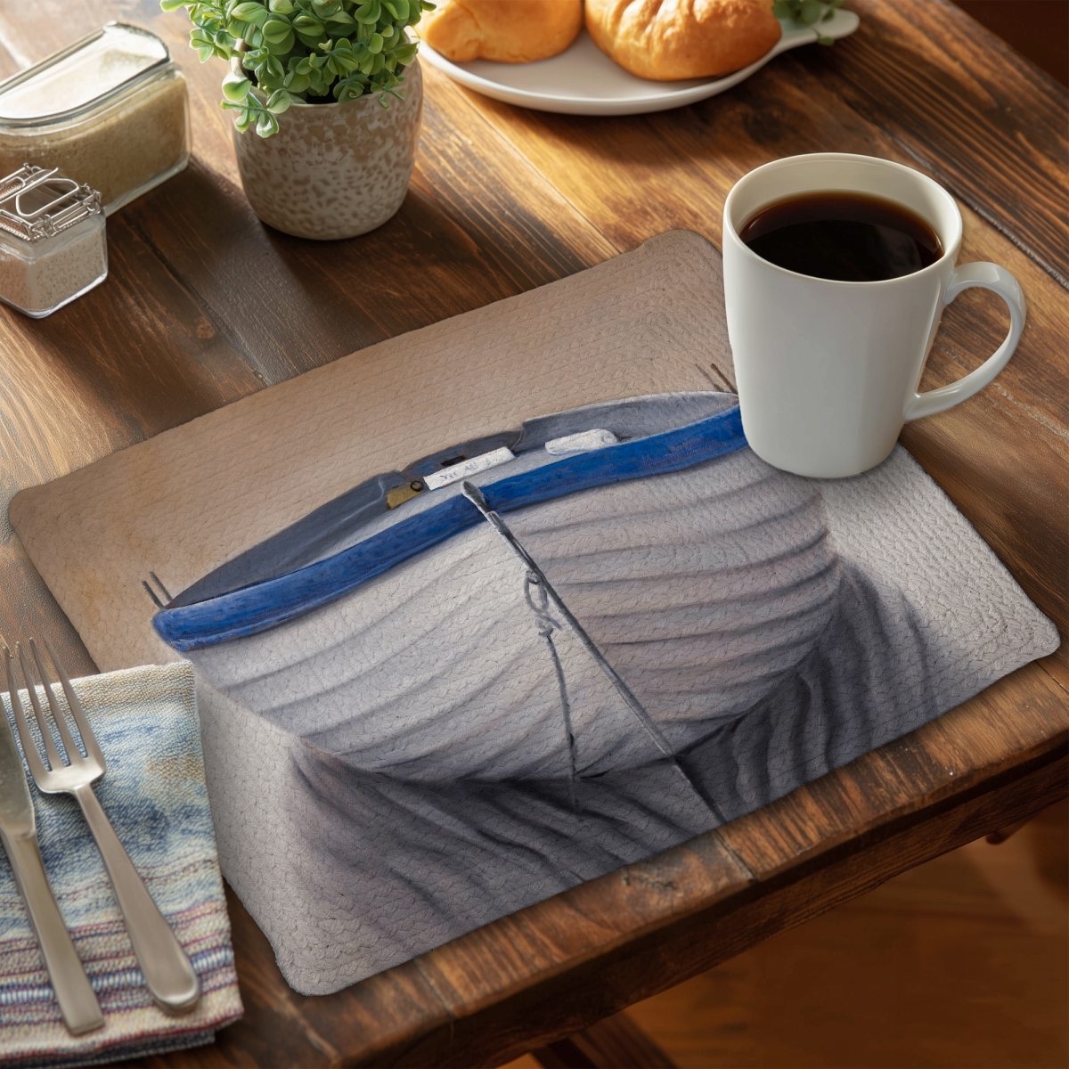 Picture of Begin Home Decor CBPM14188SBCJ8 14 x 18 in. Canoe Boat Coastal Braided Polyester Placemat - Home Decor