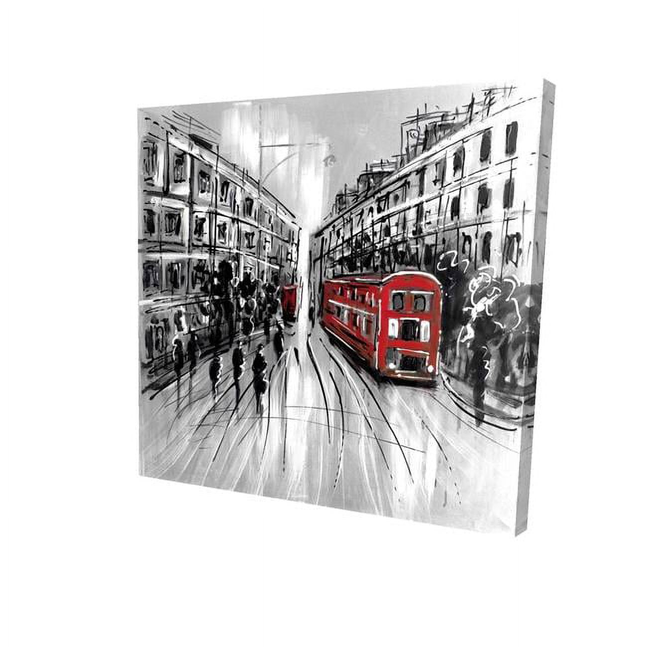 32 x 32 in. Black & White Street with Red Bus-Print on Canvas