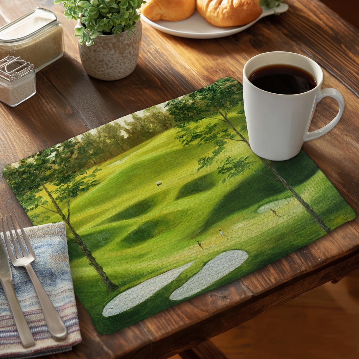 Picture of Begin Home Decor CBPM1418W7LKGV 14 x 18 in. White Braided Polyester Placemat - Home Decor - Big Golf Course