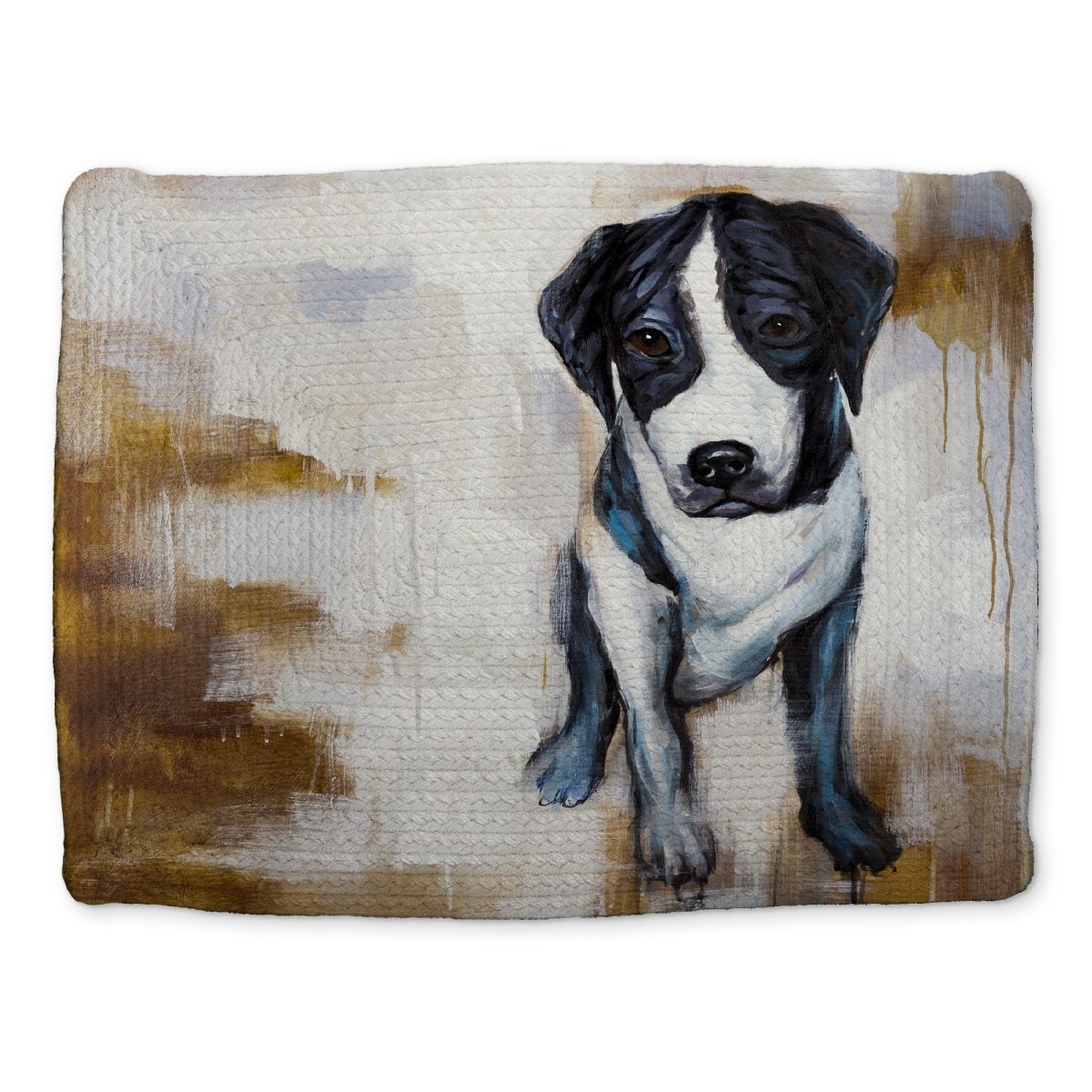 Picture of Begin Home Decor CBPM1418TN5FCI 14 x 18 in. White Bedroom Contemporary Braided Placemat - Sitting Dog Decor