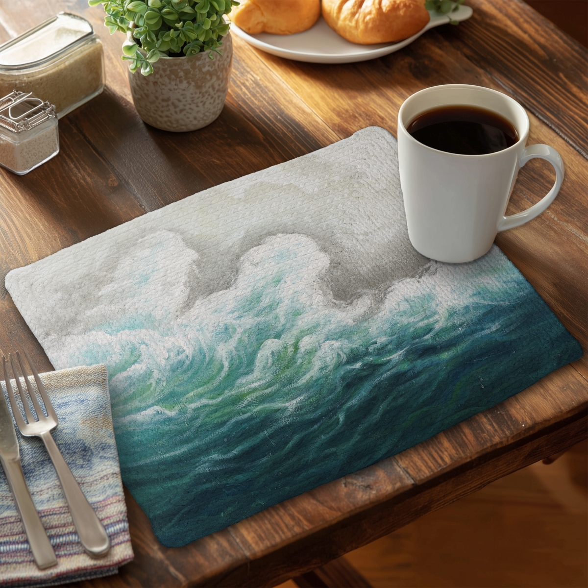 Picture of Begin Home Decor CBPM1418CI93AQ 14 x 18 in. Seaside Bedroom Blue Sea Braided Polyester Placemat Decor
