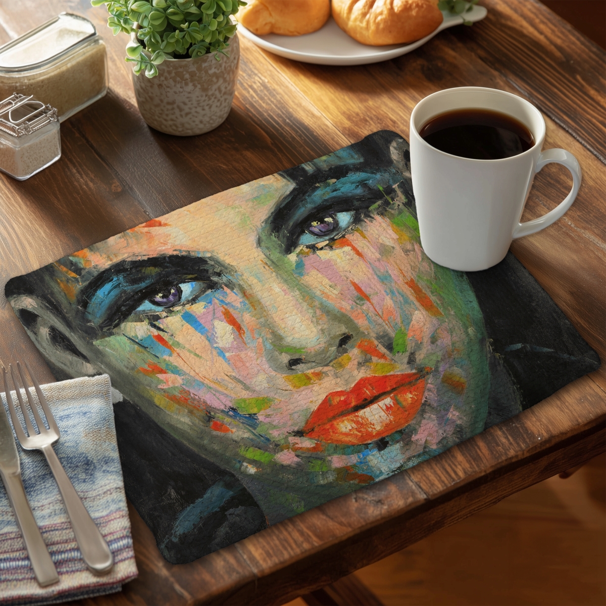 Picture of Begin Home Decor CBPM1418JS7O8T 14 x 18 in. Abstract Portrait Braided Polyester Placemat - Home Decor