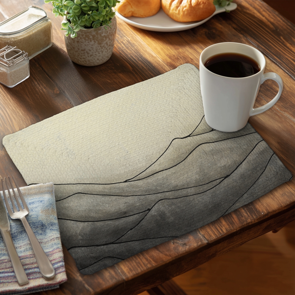 Picture of Begin Home Decor CBPM1418S5SJ6E 14 x 18 in. Desaturated Waves Abstract Brown Braided Polyester Placemat